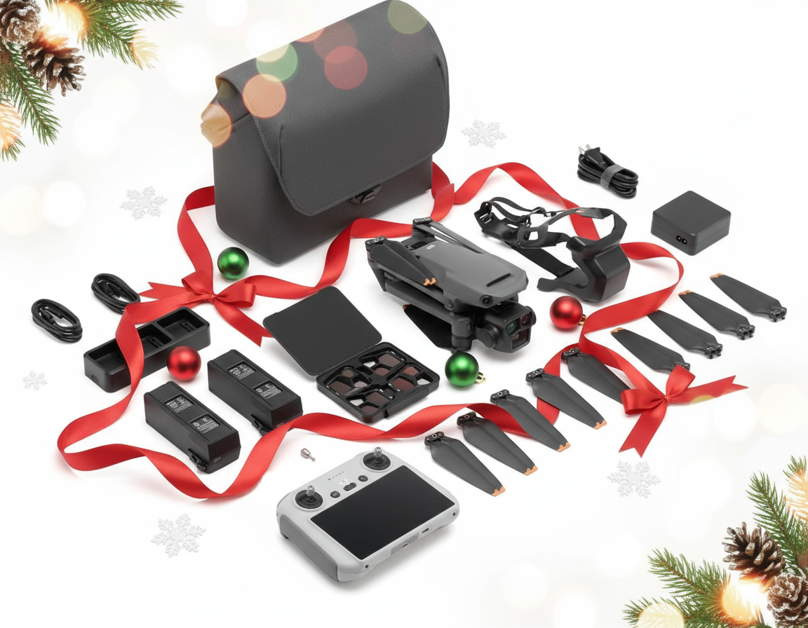 Kit completo dron 4K con detalles navideños
