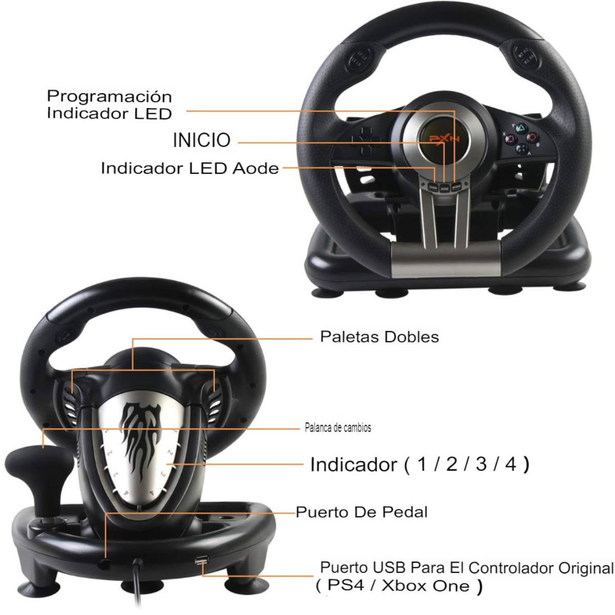 Volante Gamer PNX con Pedales + Palanca 🏁