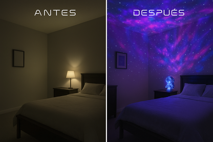 Comparación antes y después con holograma de astronauta