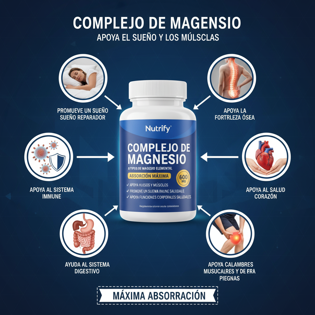 Complejo de Magnesio 600 MG - Infografía Beneficios