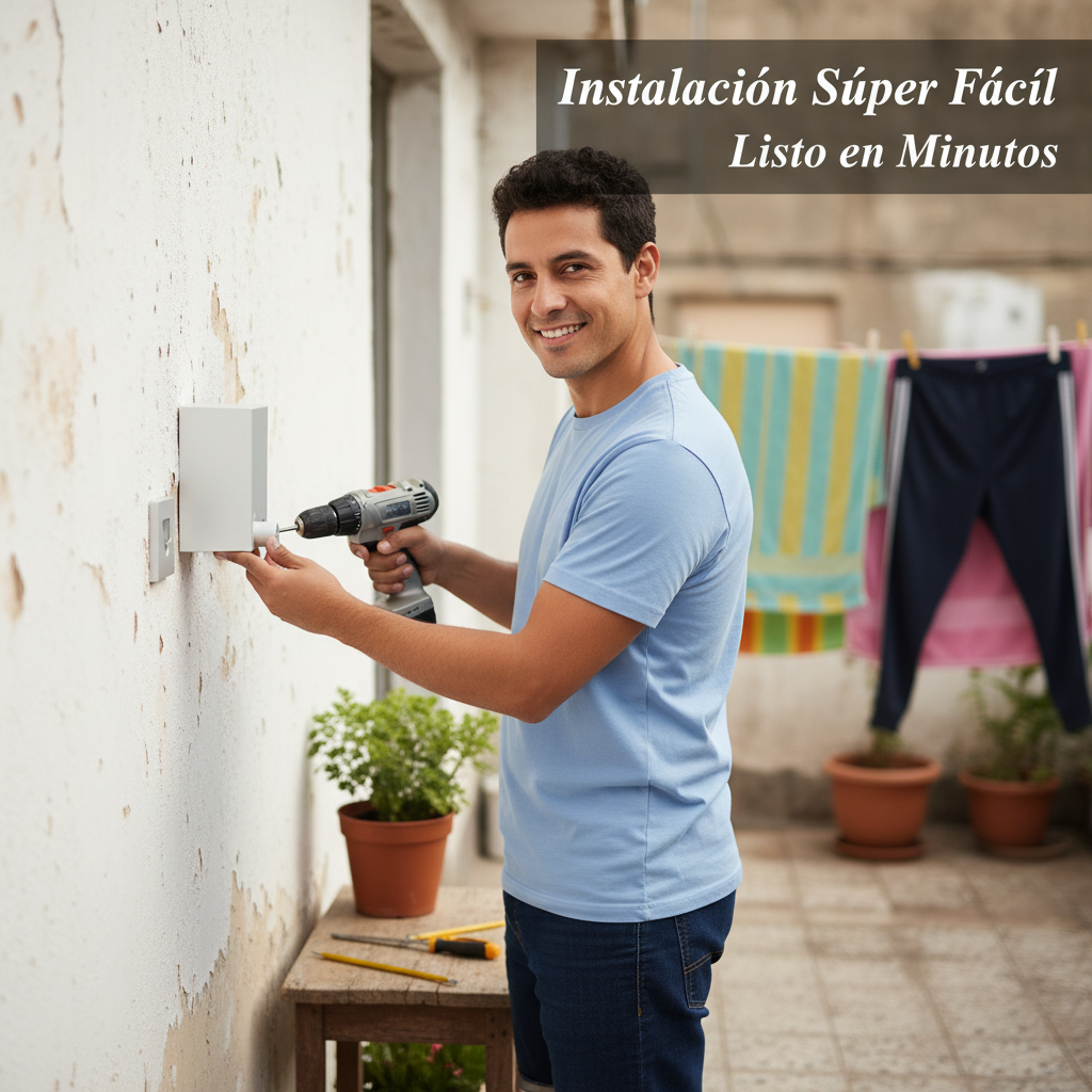 Hombre latino usando tendedero retráctil