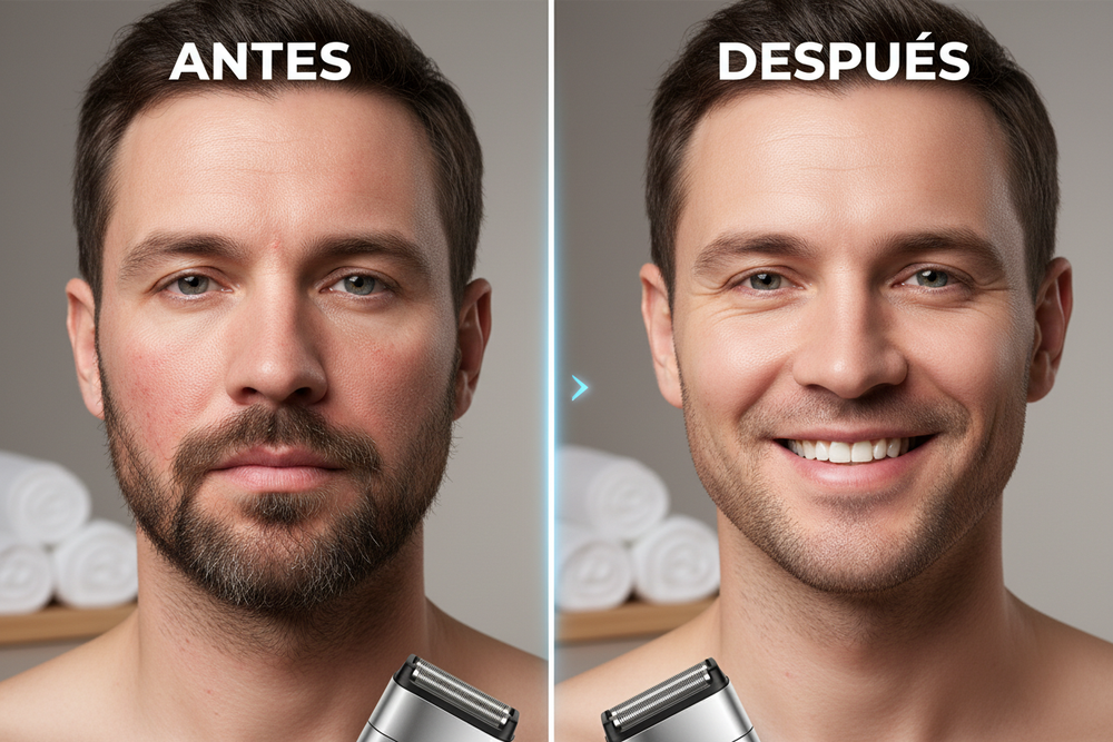 Imagen antes y después de afeitadora portátil