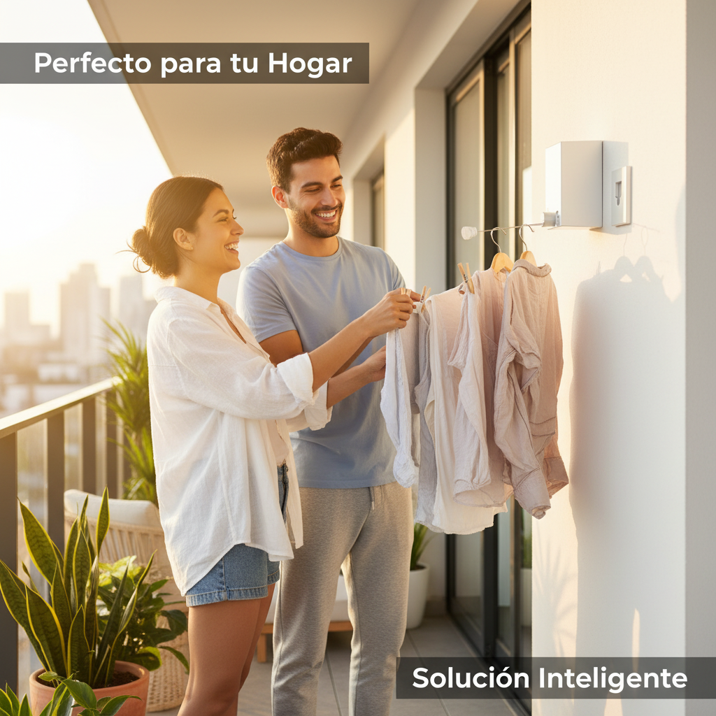 Pareja latina usando tendedero retráctil