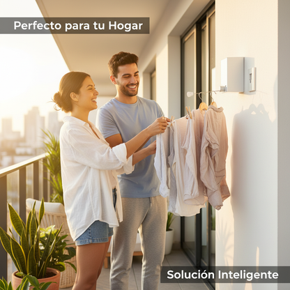 Pareja latina usando tendedero retráctil