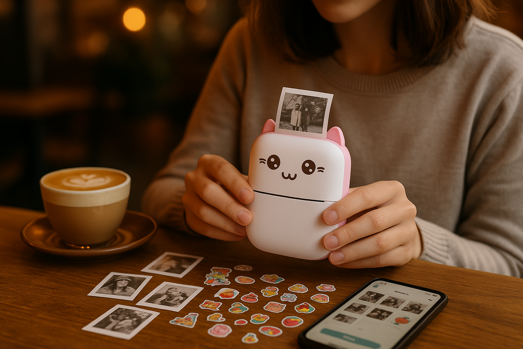 Persona usando la impresora en cafetería