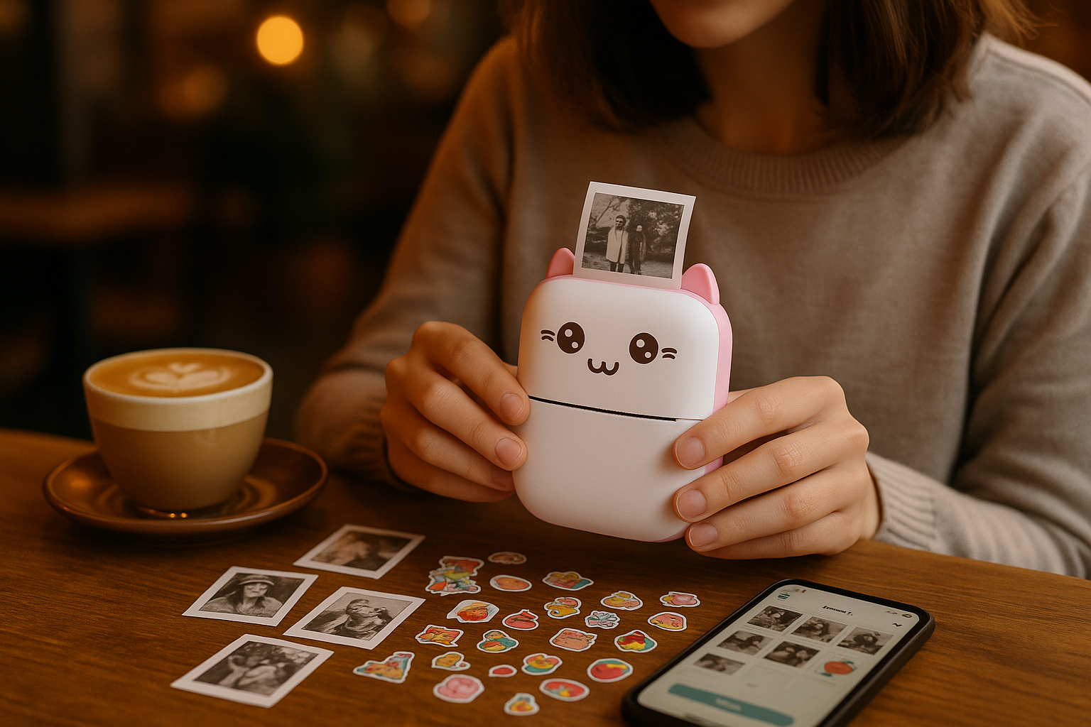 Persona usando la impresora en cafetería